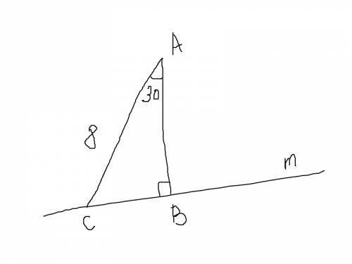Из точки а к прямой m проведины перпендикуляр ав и наклонная ас так,что угол сав равен 30 градусам.н