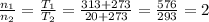 \frac{n_1}{n_2}=\frac{T_1}{T_2}=\frac{313+273}{20+273}=\frac{576}{293}=2