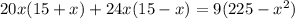 20x(15+x)+24x(15-x)=9(225-x^2)