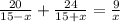 \frac{20}{15-x}+\frac{24}{15+x}=\frac{9}{x}