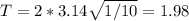 T=2*3.14\sqrt{1/10}=1.98