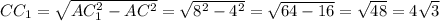 CC_1=\sqrt{AC_1^2-AC^2}=\sqrt{8^2-4^2}=\sqrt{64-16}=\sqrt{48}=4\sqrt3