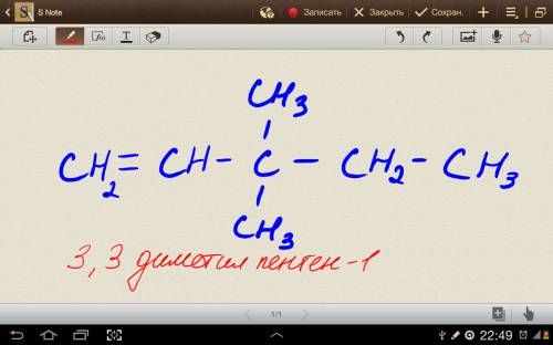 Записать структурную формулу 3,3диметилпентен-1