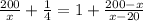 \frac{200}{x}+\frac{1}{4}=1+\frac{200-x}{x-20}