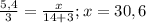 \frac{5,4}{3}=\frac{x}{14+3}; x=30,6