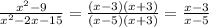 \frac{x^{2}-9}{x^{2}-2x-15}=\frac{(x-3)(x+3)}{(x-5)(x+3)}=\frac{x-3}{x-5}