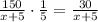 \frac{150}{x+5}\cdot\frac15=\frac{30}{x+5}