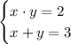 \begin{cases} x\cdot y=2\\x+y=3\end{cases}