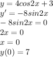 y=4cos2x+3\\y'=-8sin2x\\-8sin2x=0\\2x=0\\x=0\\y(0)=7