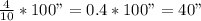 \frac{4}{10}*100"=0.4*100"=40"