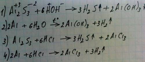 Смесь al2s3 и al пропускают через воду,образуется газ.потом эту же смесь с избытком соляной кислоты.