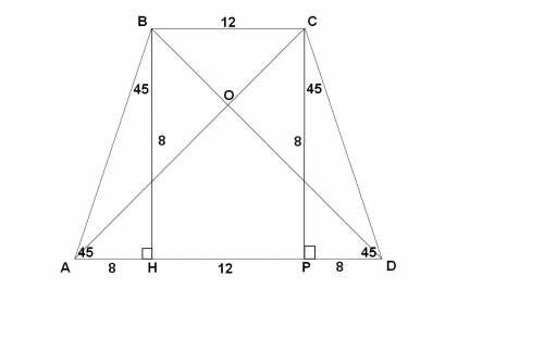 Меньшее основание вс трапеции aвсd равно 12 см; aв = cd, d = 45°, высота равна 8 см. вычислите: а) п