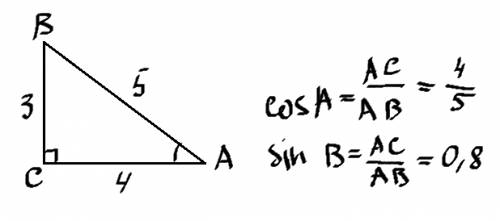 Втреугольнике abc угол c равен 90° cos a =0,8 найдите sin b