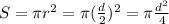 S=\pi r^2=\pi (\frac{d}{2})^2=\pi \frac{d^2}{4}