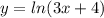 y=ln(3x+4)