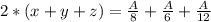 2*(x+y+z)=\frac{A}{8}+\frac{A}{6}+\frac{A}{12}