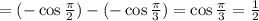 =(-\cos \frac{\pi}{2})-(-\cos \frac{\pi}{3})=\cos \frac{\pi}{3}=\frac{1}{2}