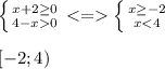 \left \{ {{x+2\geq0} \atop {4-x0}} \right.<=\left \{ {{x\geq-2} \atop {x<4}} \right.\\\ \\\ [-2; 4)