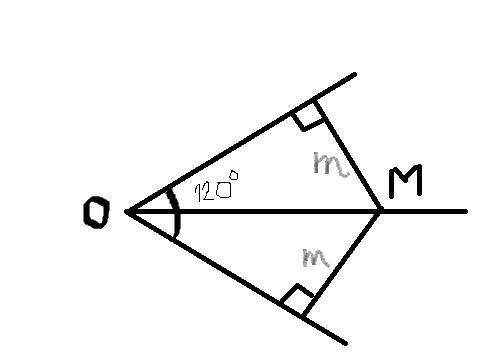 Внутри двухгранного угла,равного120* данна точка м, удалённая от каждой из граней на расстояние м. н