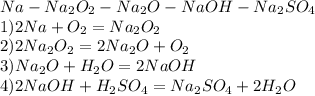 Na-Na_2O_2-Na_2O-NaOH-Na_2SO_4\\1)2Na+O_2=Na_2O_2\\2)2Na_2O_2=2Na_2O+O_2\\3)Na_2O+H_2O=2NaOH\\4)2NaOH+H_2SO_4=Na_2SO_4+2H_2O