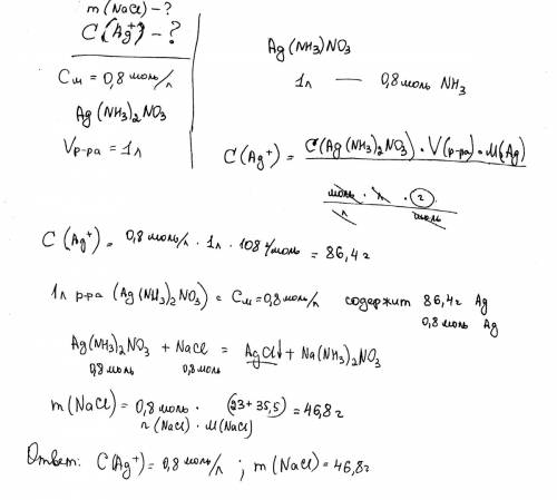 Какова концентрация ионов серебра в 0,8 м растворе нитрата диаминсеребра (i),содержащем 0,8 моль амм