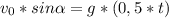 v_{0}*sin\alpha=g*(0,5*t)