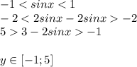 -1<sinx<1\\-2<2sinx-2sinx-2\\53-2sinx-1\\\\y\in[-1;5]