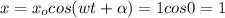 x=x_ocos(wt+\alpha)=1cos0=1