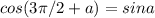 cos(3\pi/2+a)=sina