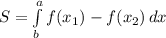 S=\int\limits^a_b {f(x_1)-f(x_2})} \, dx