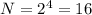 N=2^{4}=16