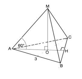 Сторона основания правильной треугольной пирамиды равна 3 сантиметра.боковое ребро образует с плоско