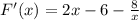 F'(x)=2x-6-\frac{8}{x}