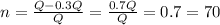 n=\frac{Q-0.3Q}{Q} =\frac{0.7Q}{Q} =0.7=70%