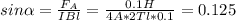 sin\alpha=\frac{F_A}{IBl}=\frac{0.1H}{4A*2Tl*0.1}=0.125