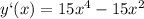 y`(x)=15x^4-15x^2