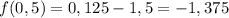 f(0,5)=0,125-1,5=-1,375