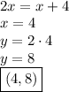 \\2x=x+4\\ x=4\\ y=2\cdot4\\ y=8\\ \boxed{(4,8)}