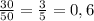 \frac{30}{50}=\frac{3}{5}=0,6