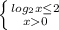 \left \{ {{log_2x\leq2} \atop {x0}} \right.