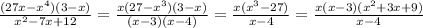 \frac{(27x-x^4)(3-x)}{x^2-7x+12}=\frac{x(27-x^3)(3-x)}{(x-3)(x-4)}=\frac{x(x^3-27)}{x-4}=\frac{x(x-3)(x^2+3x+9)}{x-4}