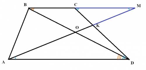Втрапеции abcd (ad и bc-основания) точка k лежит на стороне cd, причем ck: kd=1: 2. ak пересекает bd