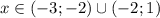 x \in (-3; -2) \cup (-2;1)