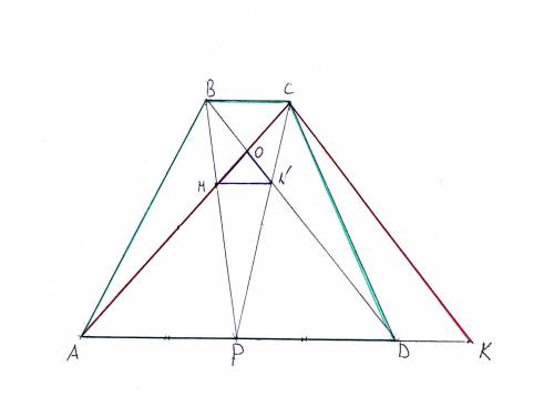 Утрапеции авсд основание ад в 4 раза больше основания вс, а площадь трапеции 50. точка о — точка пер