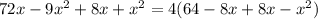 72x-9x^{2} +8x+x^{2} =4(64-8x+8x-x^{2} )