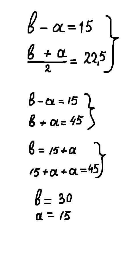 Одна основа трапеции на 15 см меньше другой, а её средняя линия равна 22,5см. найди основы трапеции