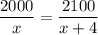 \dfrac{2000}{x} = \dfrac{2100}{x+4}