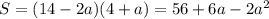 S=(14-2a)(4+a)=56+6a-2a^2