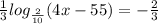 \frac{1}{3} log_{ \frac{2}{10} }(4x-55)=- \frac{2}{3}