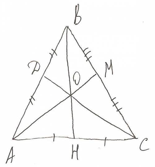 Дорогие друзья! доказать . в треугольнике авс проведены медианы ам,вн,сд. о-точка пересечения медиан